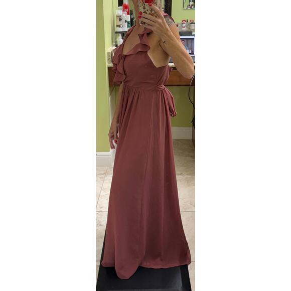 Revelry bridesmaid 2 mauve dusty rose maxi formal dress v neck chiffon flutter - Picture 2 of 11